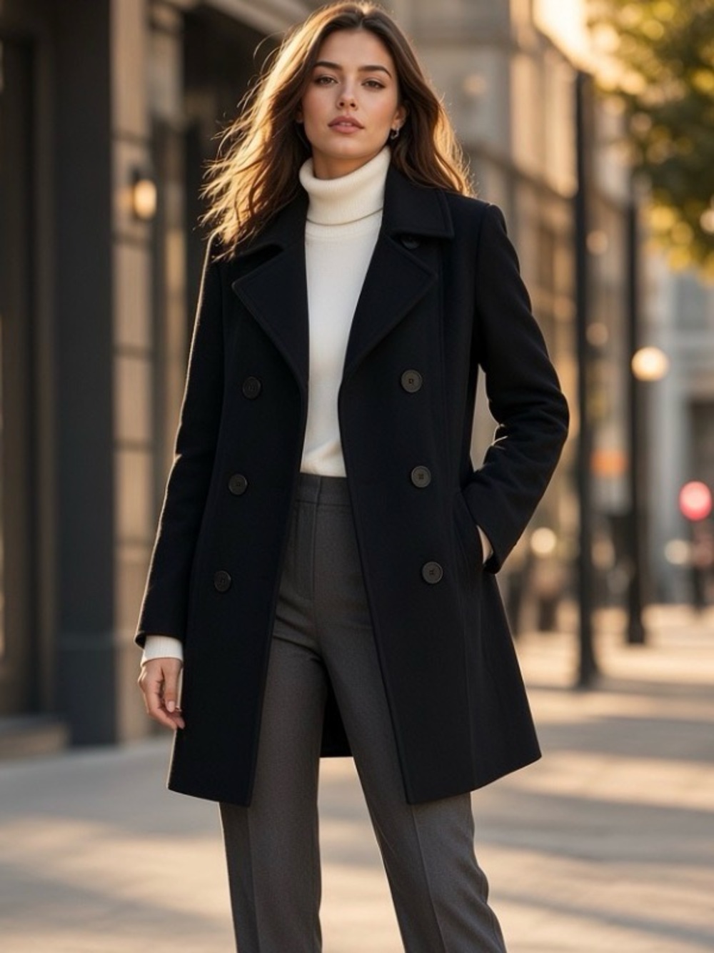 Calvin Klein Black Double-Breasted Wool Blend Peacoat – Size S